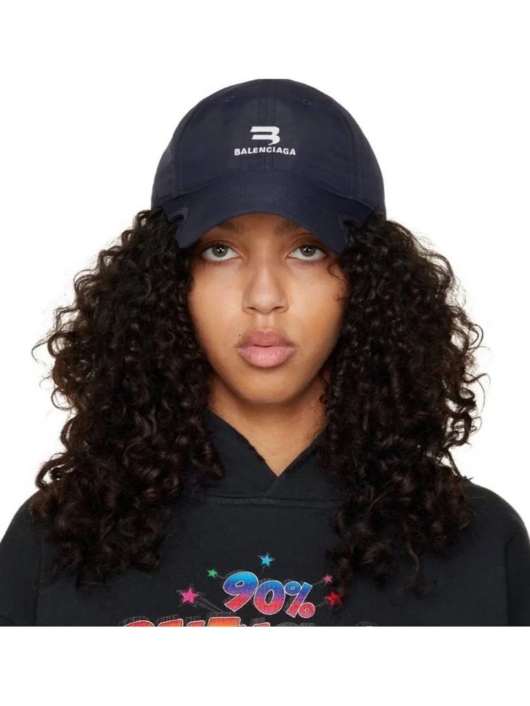 New Authentic Balenciaga B Logo Embroidered Baseball Cap Navy Blue